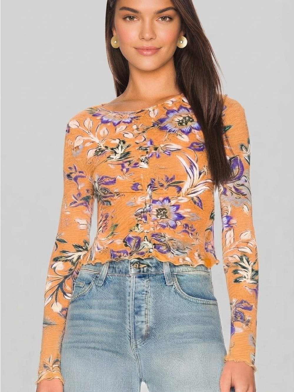 Free People Dreamed of You Top M Honey Floral Ruched Boho Whimsigoth Fairy 70s